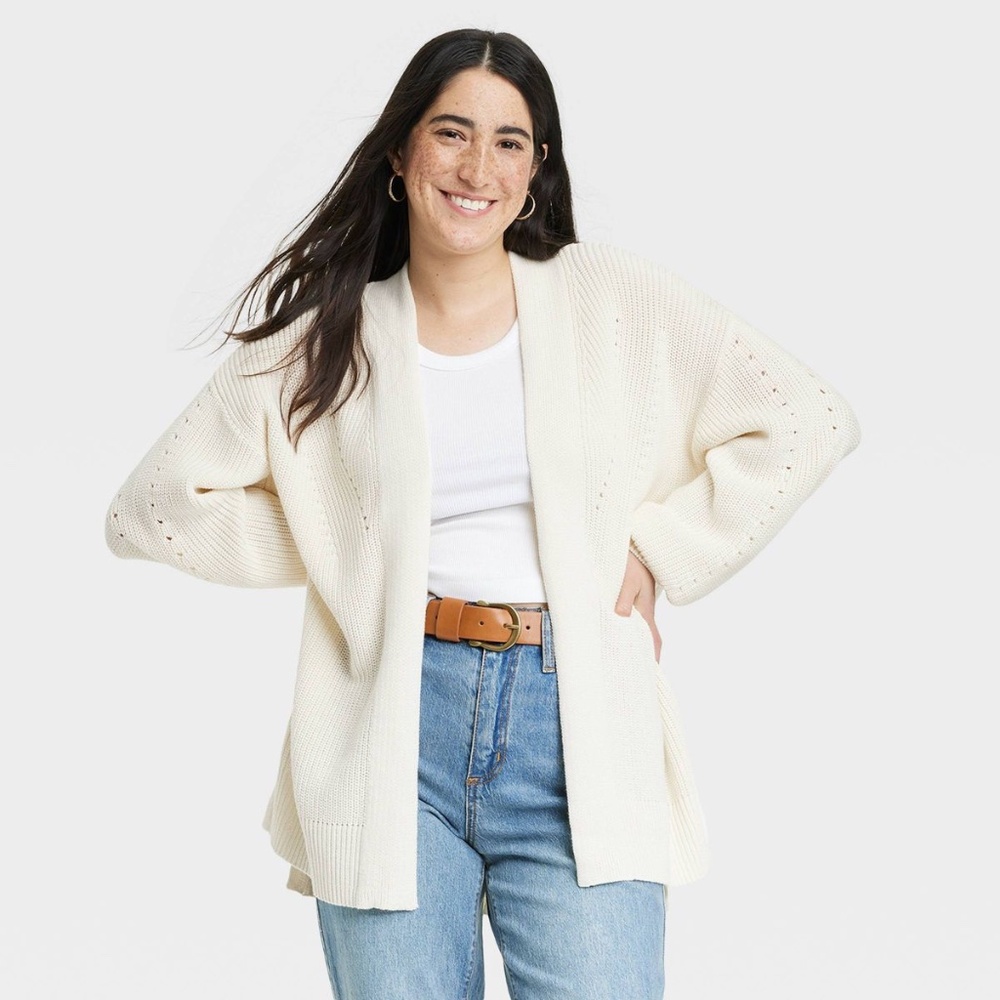 Women's Open-Front Cardigan - Universal Thread 100% cotton cream off white